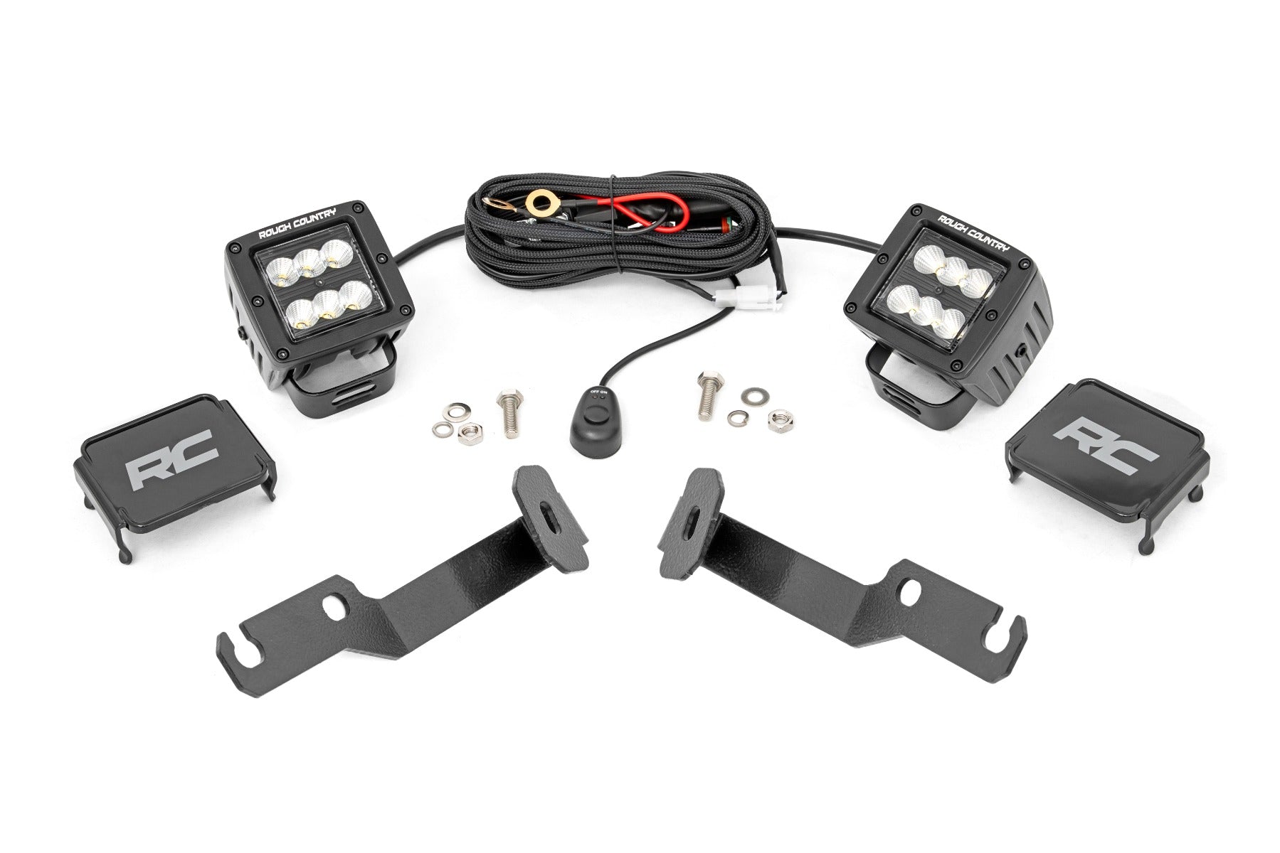 LED Light Kit | Ditch Mount | 2" Black Pair | Flood | Toyota Tacoma (05-15) by Rough Country