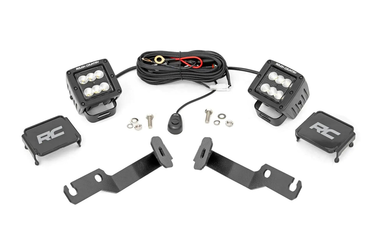 LED Light Kit | Ditch Mount | 2" Black Pair | Flood | Toyota Tacoma (05-15) by Rough Country