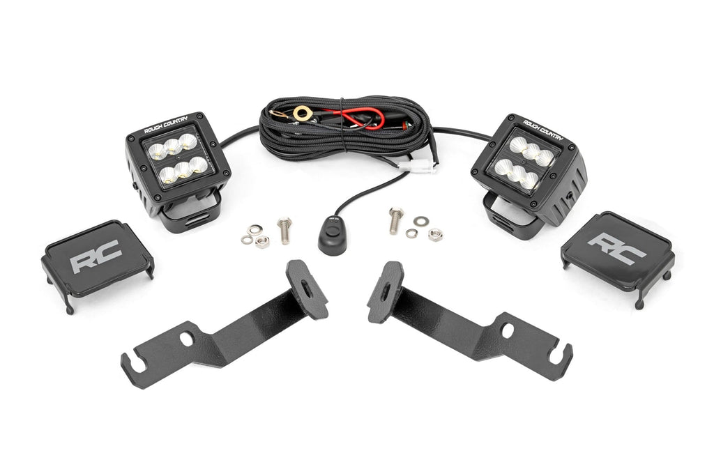 LED Light Kit | Ditch Mount | 2" Black Pair | Flood | Toyota Tacoma (05-15) by Rough Country