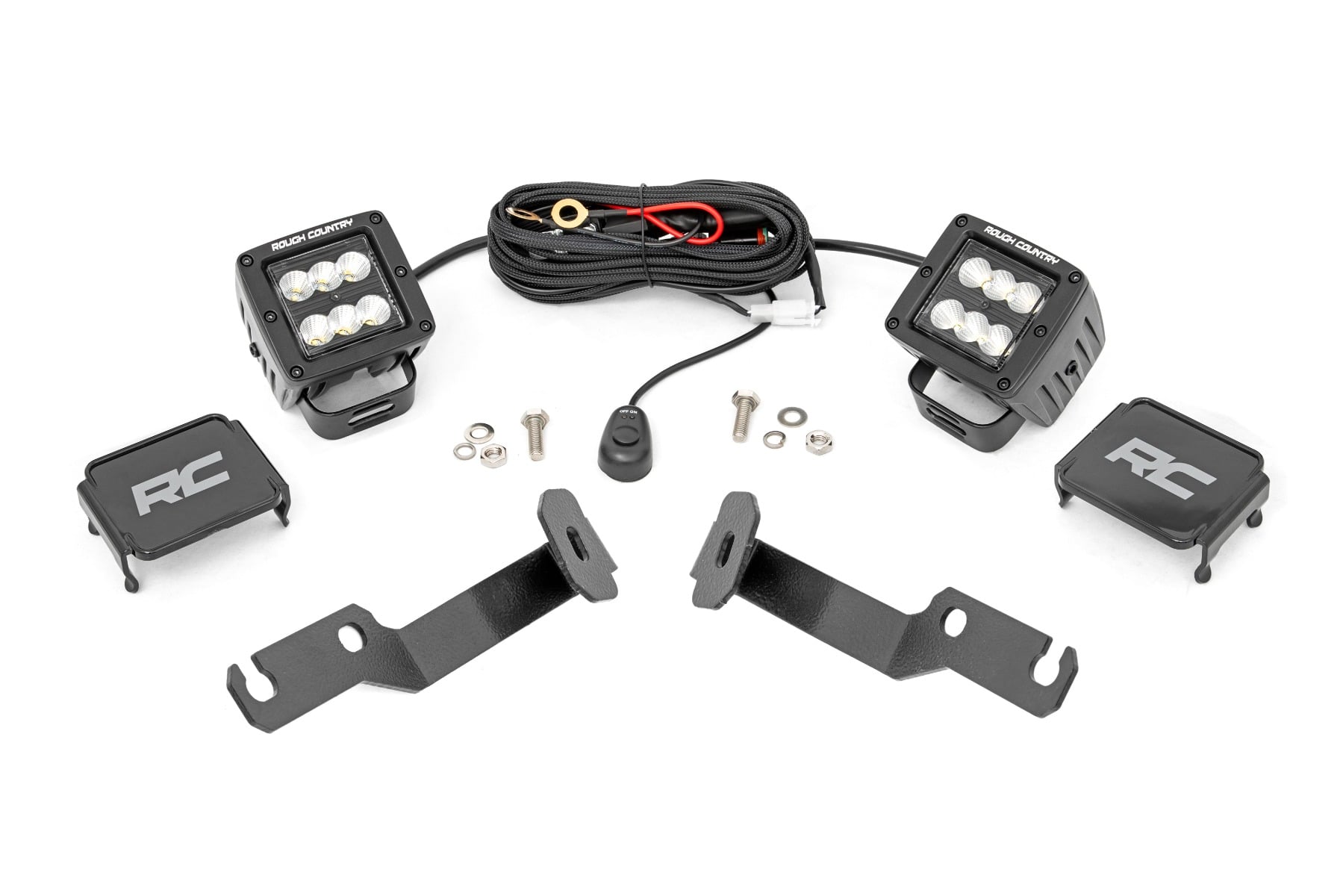 LED Light Kit | Ditch Mount | 2" Black Pair | Flood | Toyota Tacoma (05-15) by Rough Country