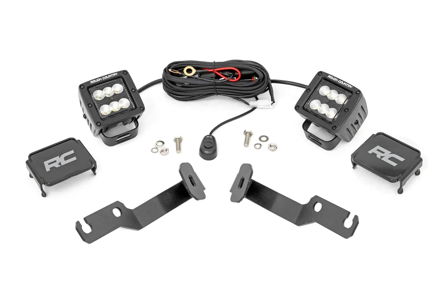 LED Light Kit | Ditch Mount | 2" Black Pair | Flood | Toyota Tacoma (05-15) by Rough Country