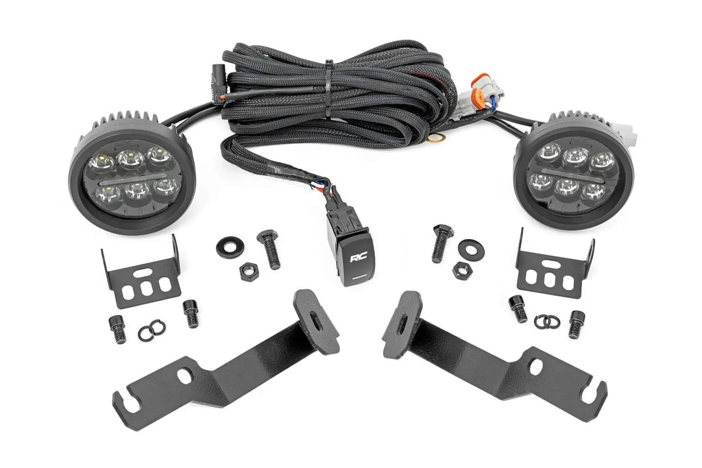 LED Light Kit | Ditch Mount | Black Series Round | 3.5 Inch | Amber DRL | Toyota Tacoma (05-15) by Rough Country