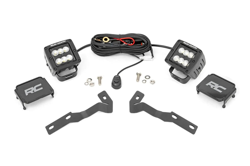 LED Light Kit | Ditch Mount | 2" Black Pair | Flood | Toyota Tacoma (16-23) by Rough Country