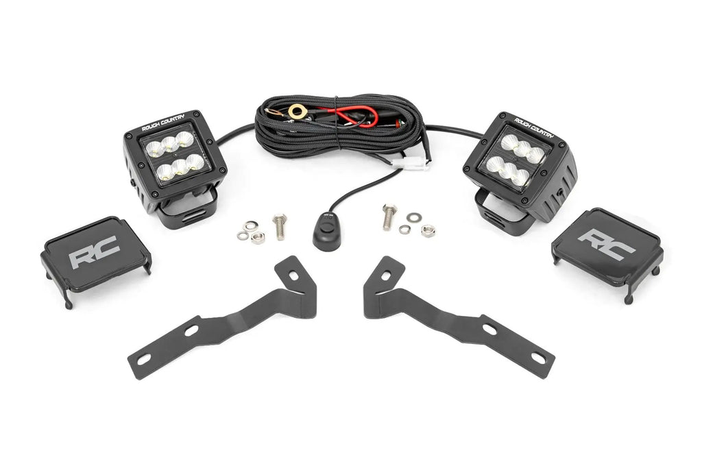 LED Light Kit | Ditch Mount | 2" Black Pair | Flood | Toyota Tacoma (16-23) by Rough Country