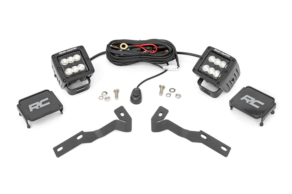 LED Light Kit | Ditch Mount | 2" Black Pair | Flood | Toyota Tacoma (16-23) by Rough Country