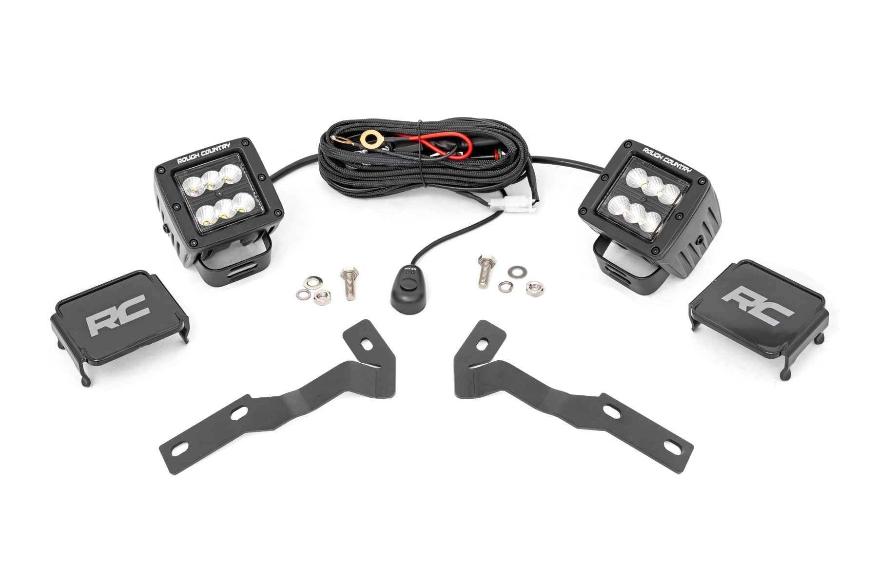LED Light Kit | Ditch Mount | 2" Black Pair | Flood | Toyota Tacoma (16-23) by Rough Country