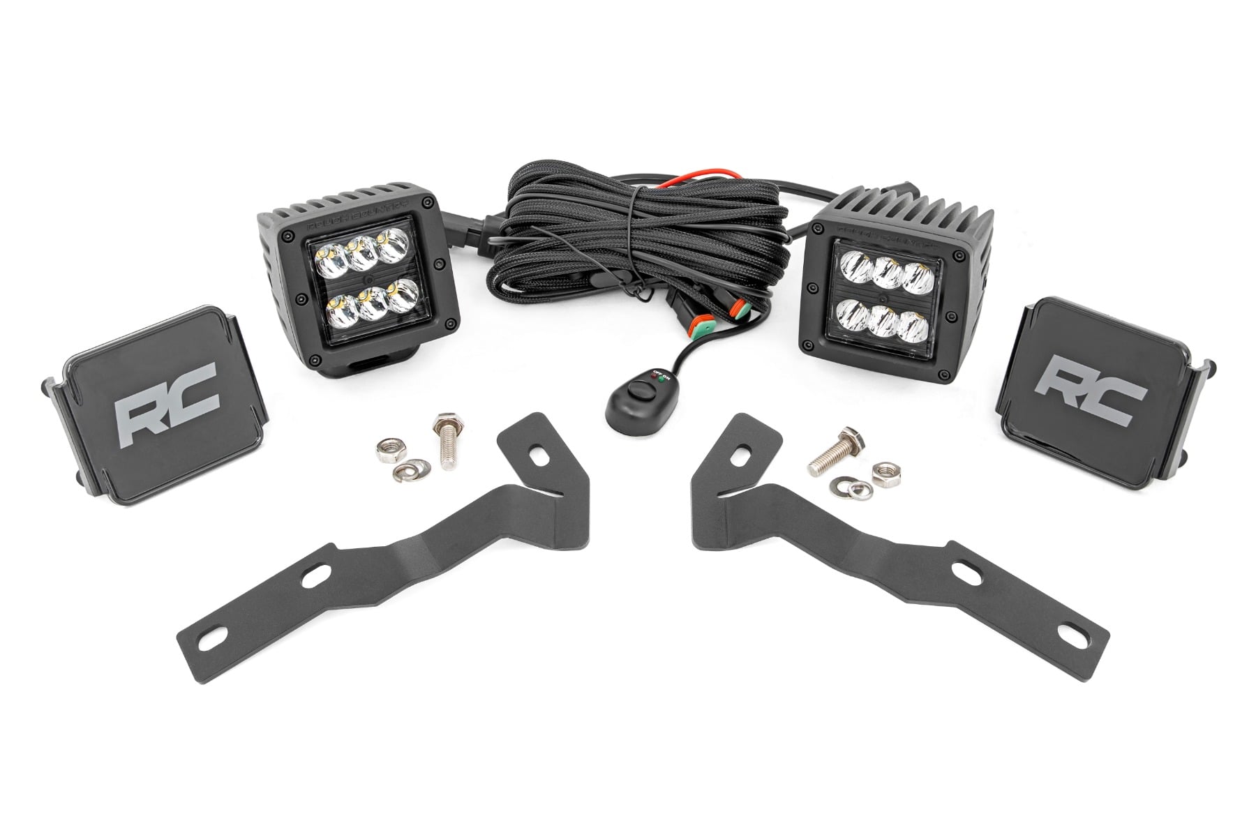 LED Light Kit | Ditch Mount | 2" Black Pair | Spot | Toyota Tacoma (16-23) by Rough Country