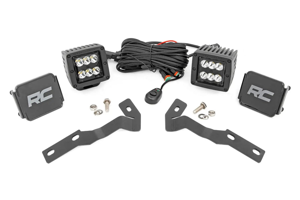 LED Light Kit | Ditch Mount | 2" Black Pair | Spot | Toyota Tacoma (16-23) by Rough Country