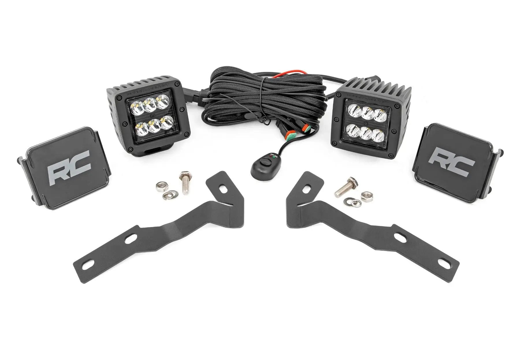 LED Light Kit | Ditch Mount | 2" Black Pair | Spot | Toyota Tacoma (16-23) by Rough Country