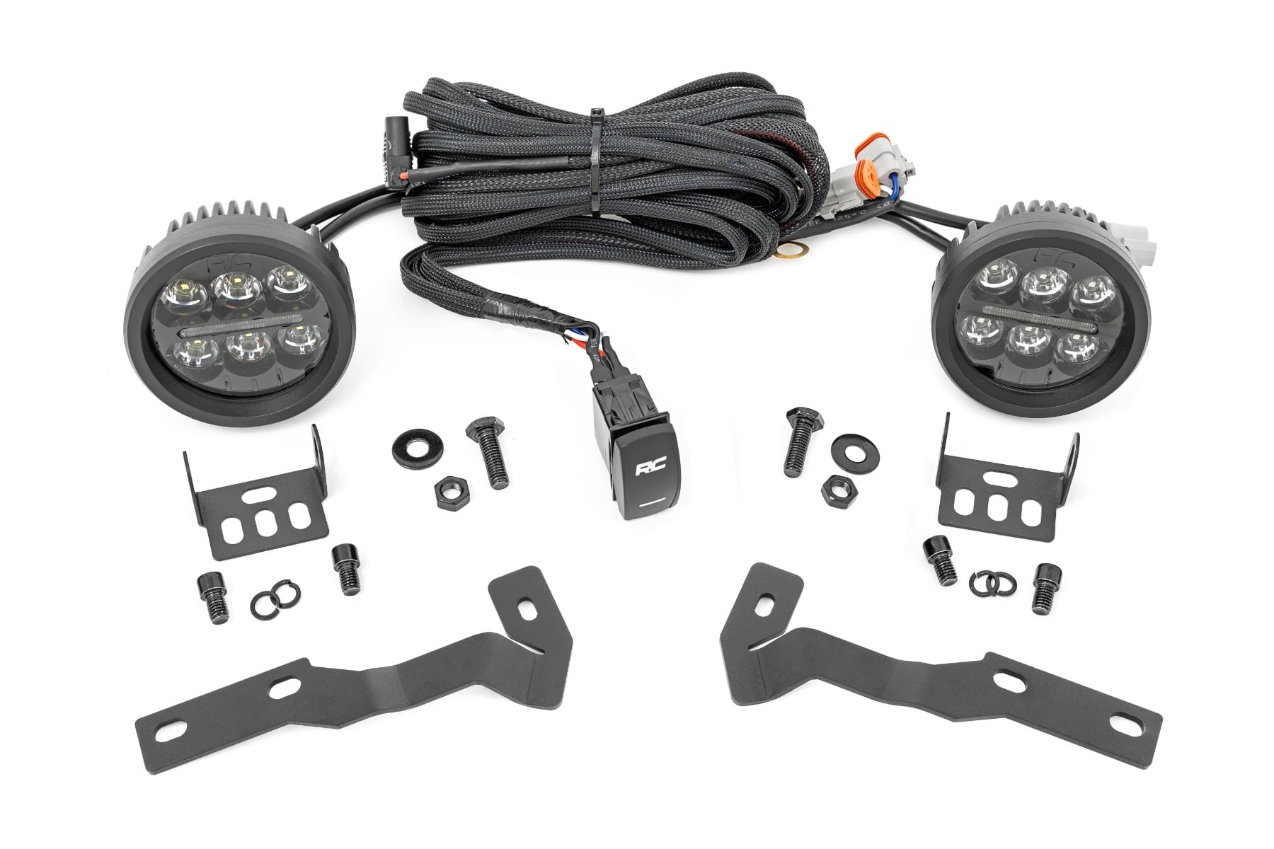 LED Light Kit | Ditch Mount | Black Series Round | 3.5 Inch | Amber DRL | Toyota Tacoma (16-23) by Rough Country