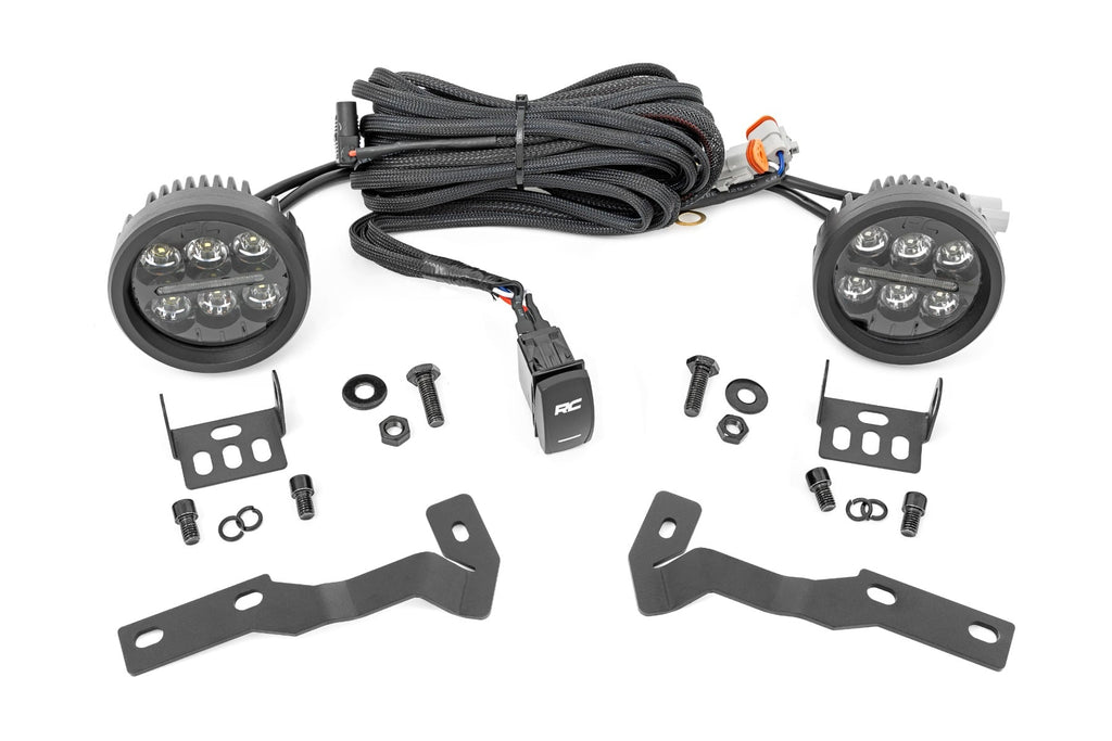 LED Light Kit | Ditch Mount | Black Series Round | 3.5 Inch | Amber DRL | Toyota Tacoma (16-23) by Rough Country