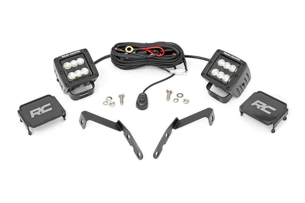 LED Light Kit | Ditch Mount | 2" Black Pair | Flood | Chevy 1500 & Chevy/GMC 2500HD/3500HD (07-14) by Rough Country