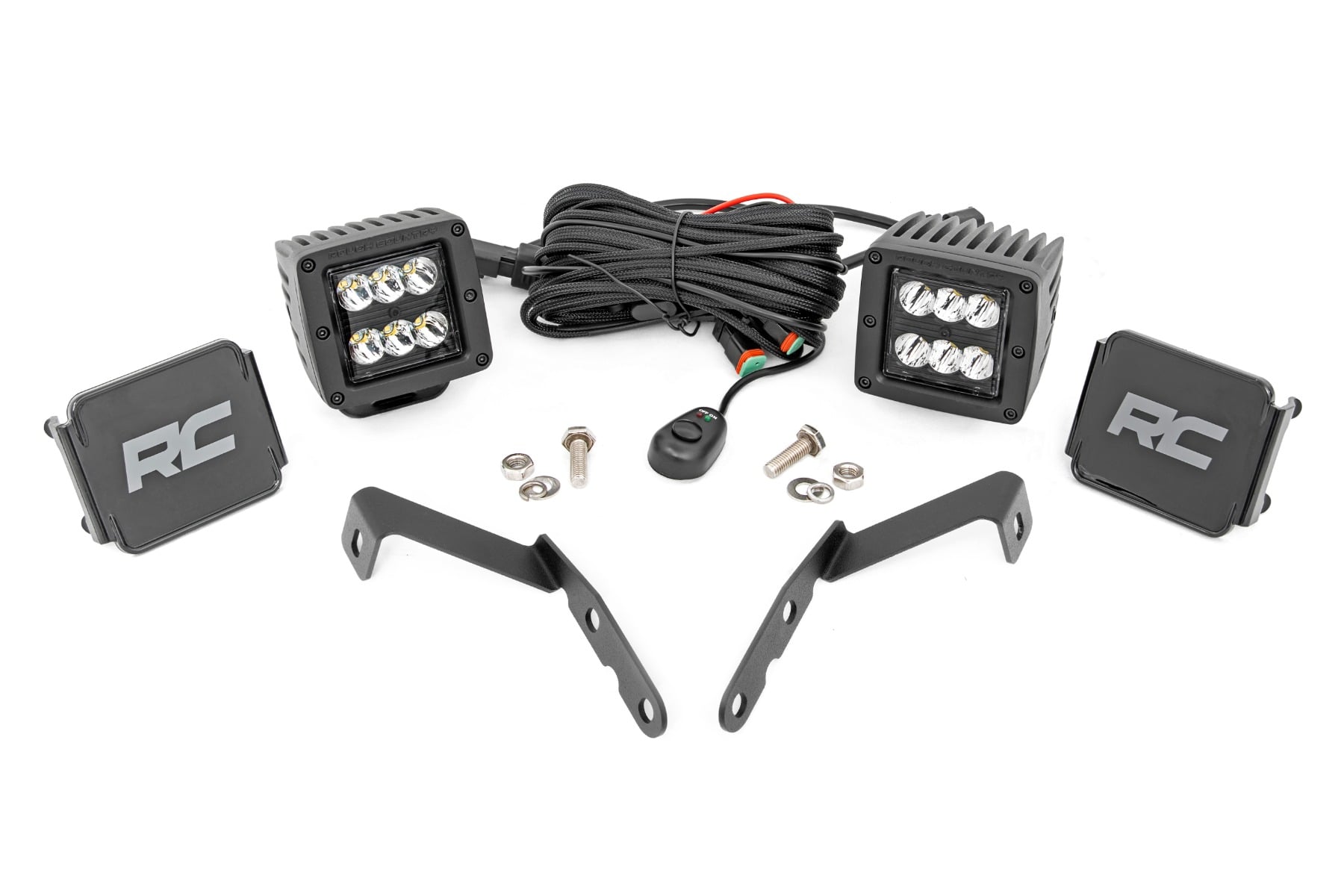 LED Light Kit | Ditch Mount | 2" Black Pair | Spot | Chevy 1500 & Chevy/GMC 2500HD/3500HD (07-14) by Rough Country