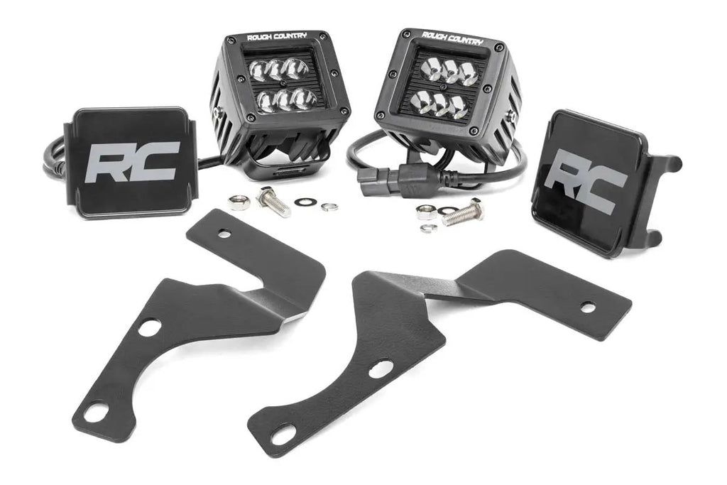 LED Light Kit | Ditch Mount | 2" Black Flood Pair | Toyota 4Runner (10-24) by Rough Country