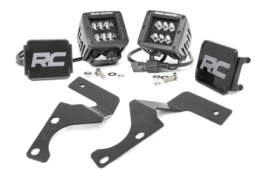 LED Light Kit | Ditch Mount | 2" Black Flood Pair | Toyota 4Runner (10-24) by Rough Country