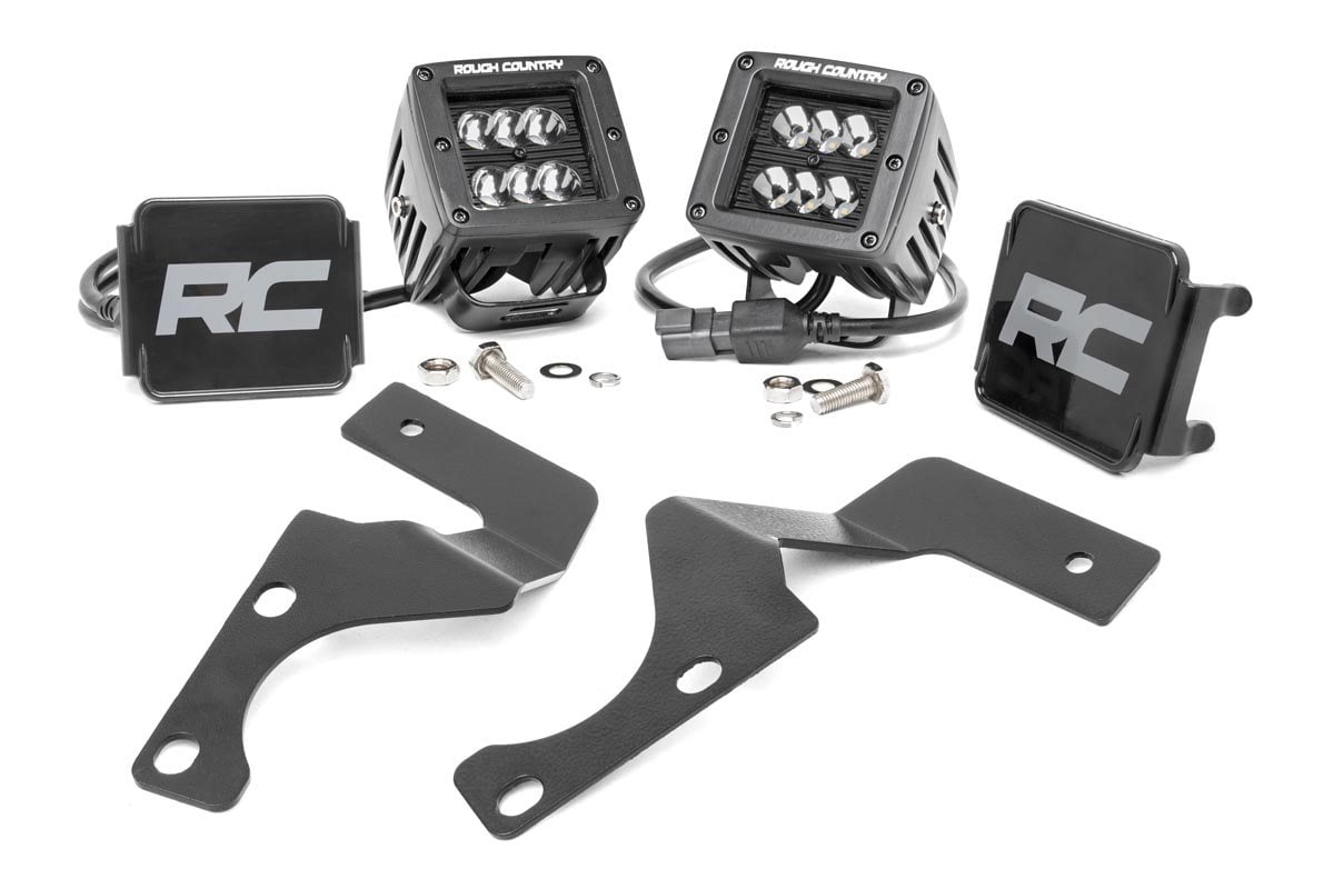 LED Light Kit | Ditch Mount | 2" Black Flood Pair | Toyota 4Runner (10-24) by Rough Country