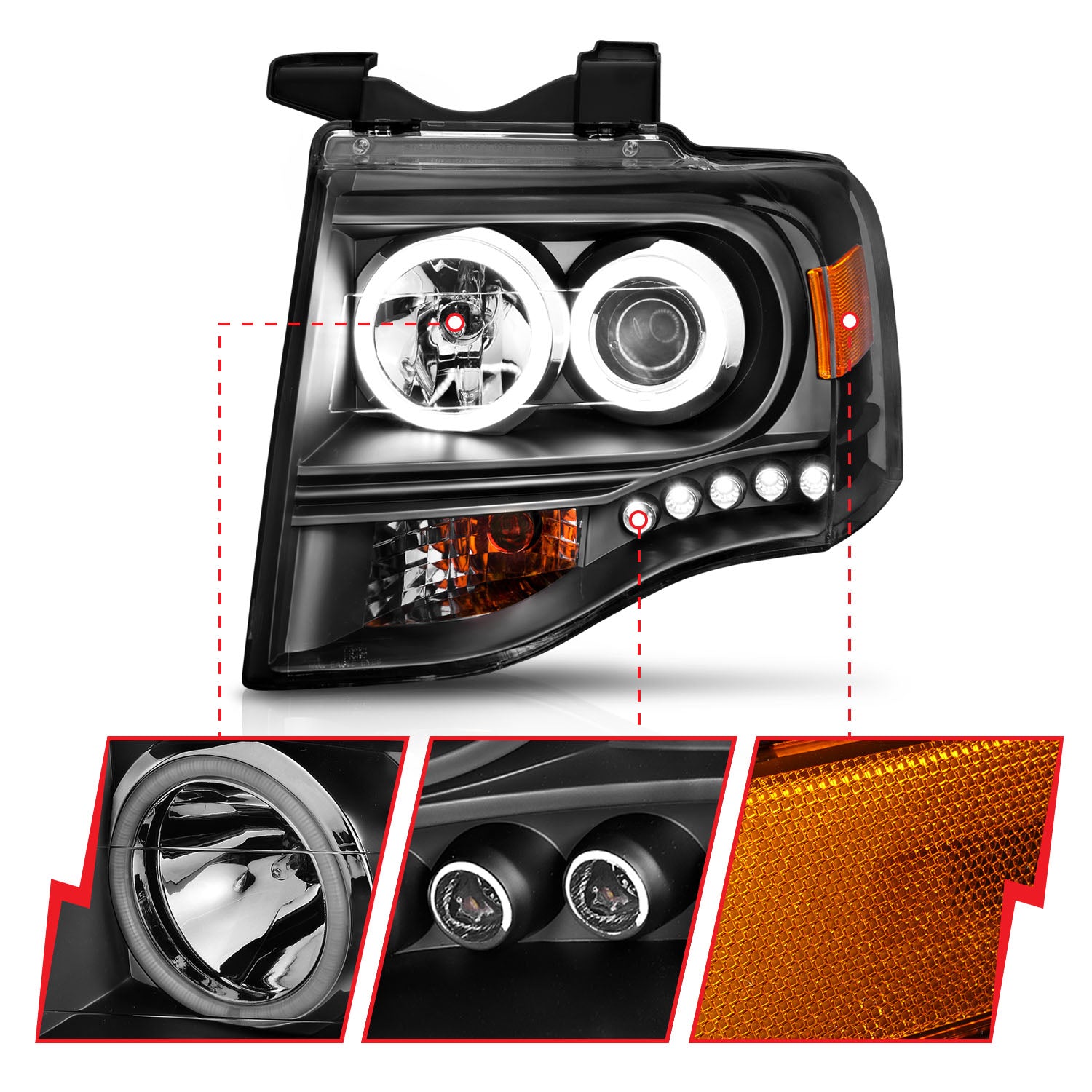Projector Headlight Set w/Halo by ANZO USA