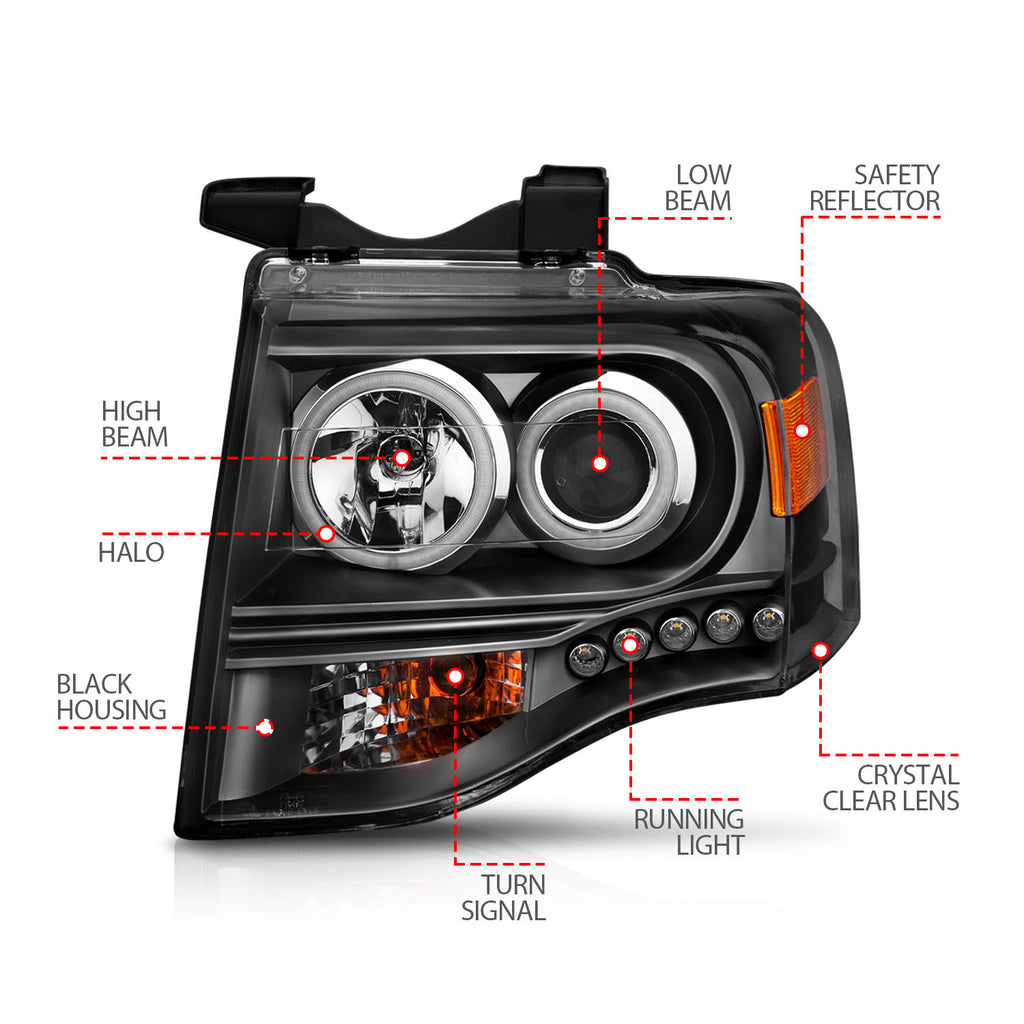 Projector Headlight Set w/Halo by ANZO USA