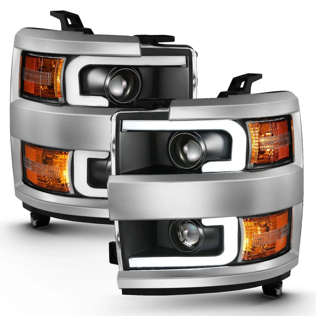 Projector Headlights w/ Plank Style Design Black w/ Amber by ANZO USA