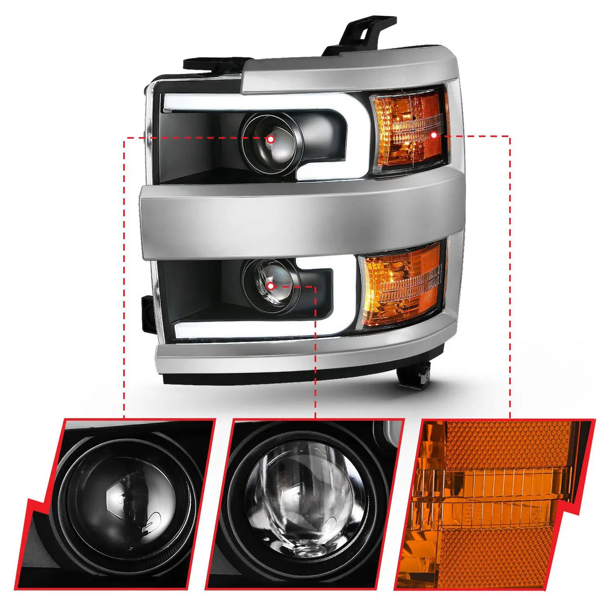 Projector Headlights w/ Plank Style Design Black w/ Amber by ANZO USA