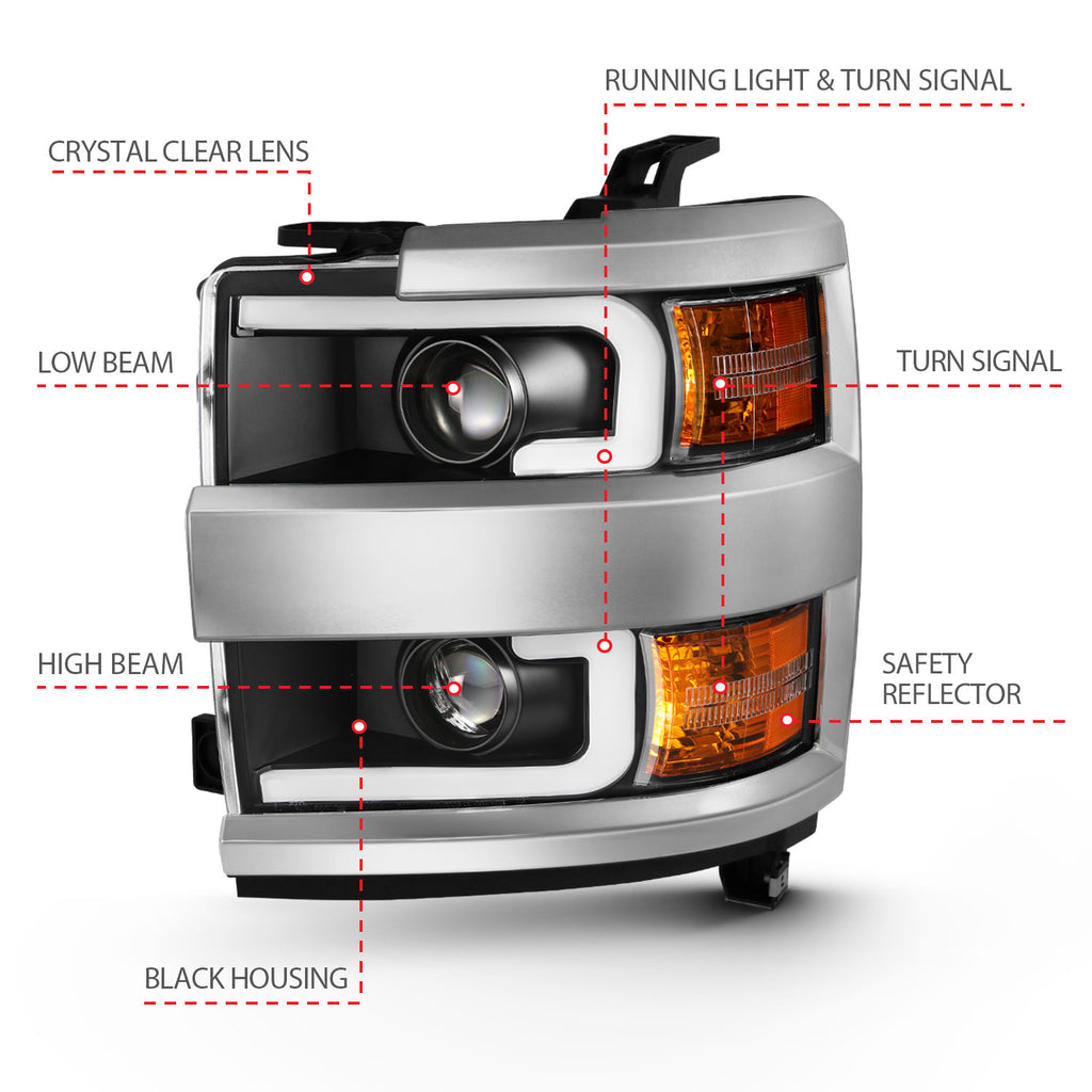 Projector Headlights w/ Plank Style Design Black w/ Amber by ANZO USA