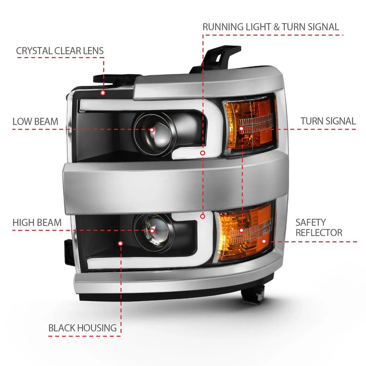 Projector Headlights w/ Plank Style Design Black w/ Amber by ANZO USA