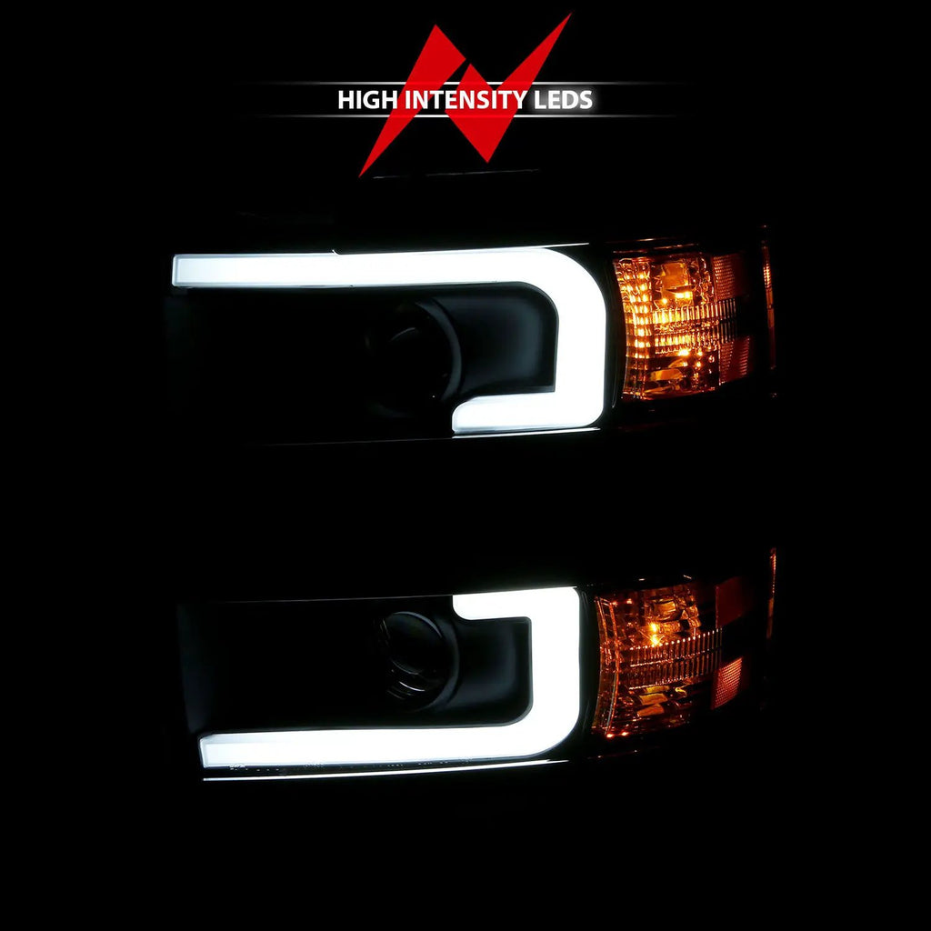 Projector Headlights w/ Plank Style Design Black w/ Amber by ANZO USA