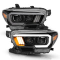Projector Headlights w/ Plank Style Design Black/Amber w/ DRL by ANZO USA