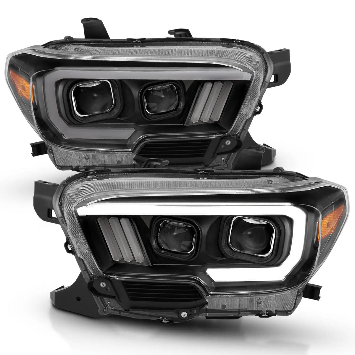 Projector Headlights w/ Plank Style Design Black/Amber w/ DRL by ANZO USA