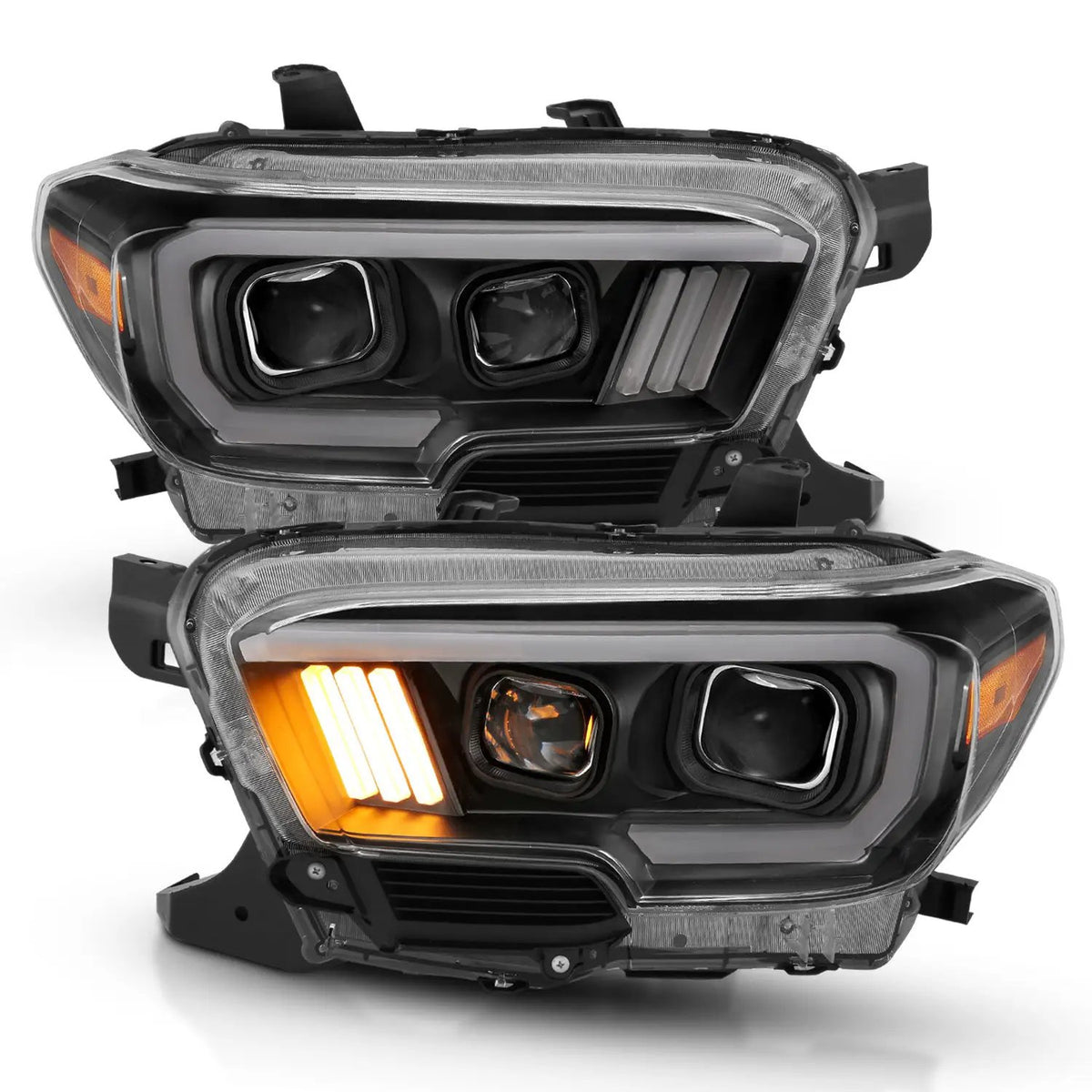 Projector Headlights w/ Plank Style Design Black/Amber w/ DRL by ANZO USA