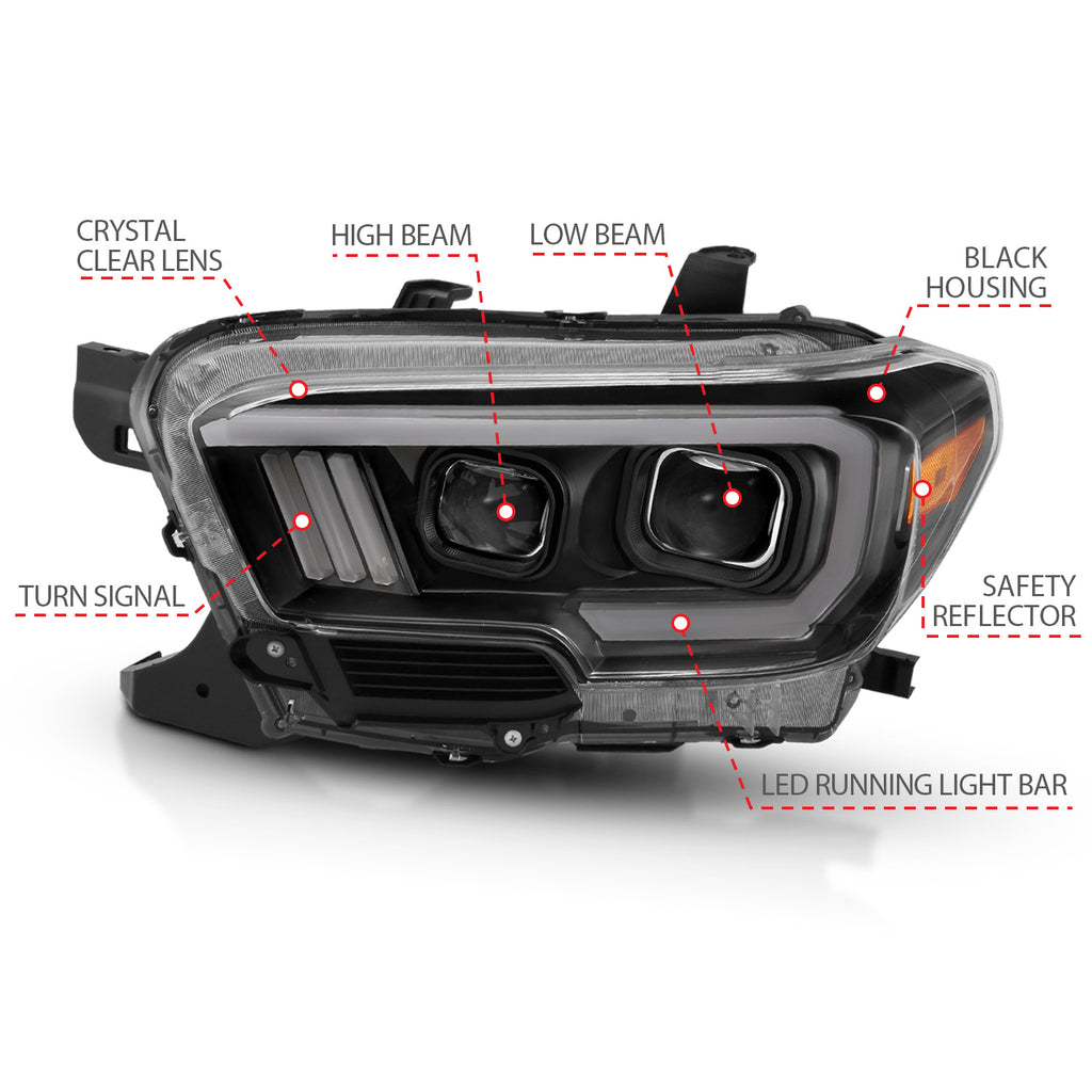 Projector Headlights w/ Plank Style Design Black/Amber w/ DRL by ANZO USA