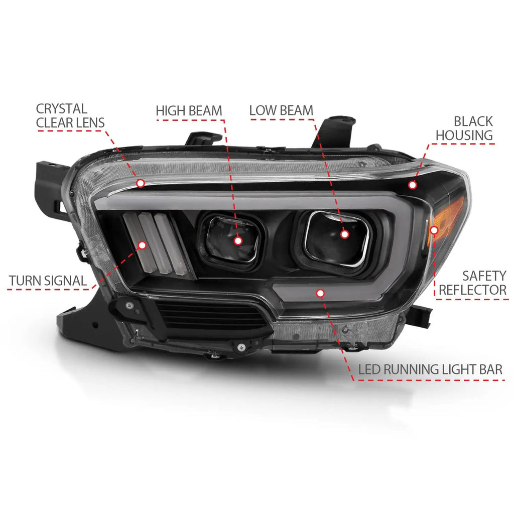 Projector Headlights w/ Plank Style Design Black/Amber w/ DRL by ANZO USA