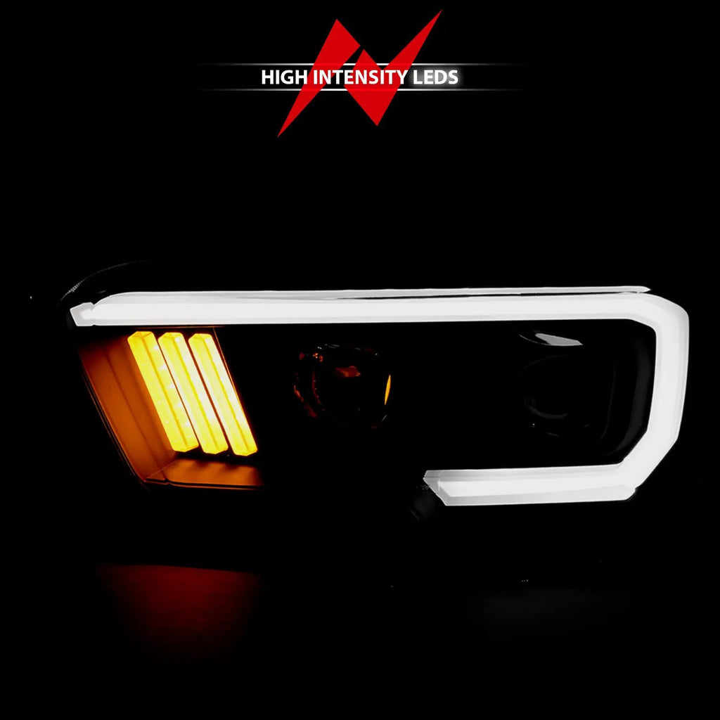 Projector Headlights w/ Plank Style Design Black/Amber w/ DRL by ANZO USA