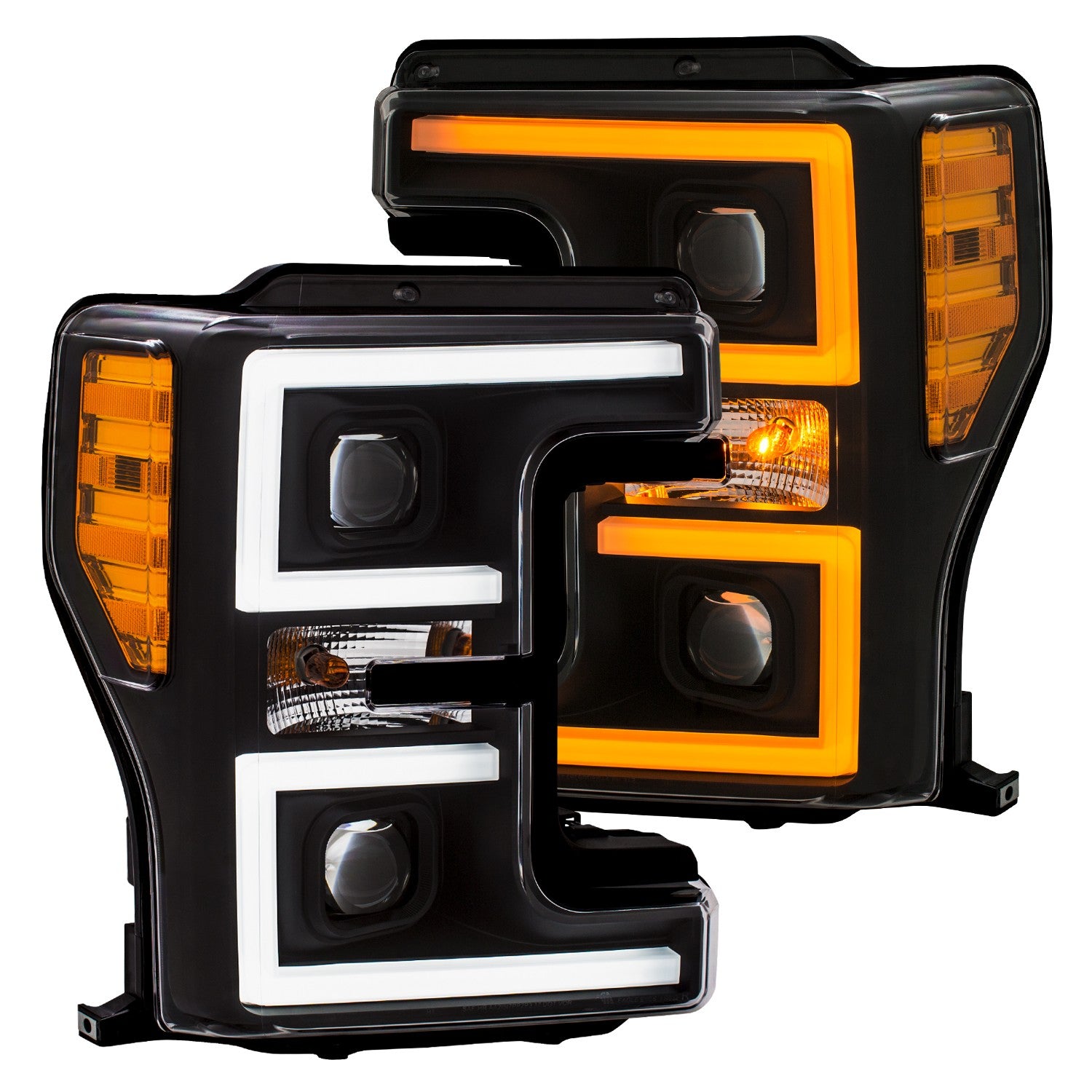Projector Headlights w/ U-Bar Switchback Black w/ Amber by ANZO USA