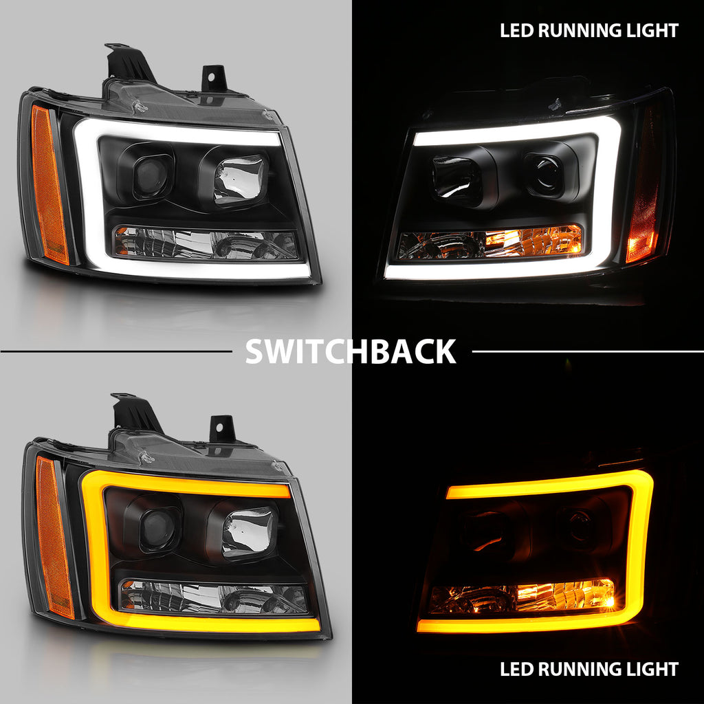 Projector Headlights w/ Plank Style Switchback Black w/ Amber by ANZO USA
