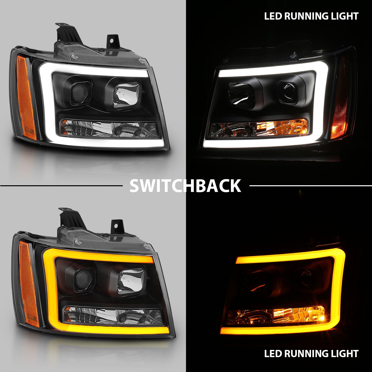 Projector Headlights w/ Plank Style Switchback Black w/ Amber by ANZO USA