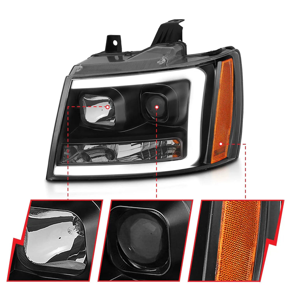Projector Headlights w/ Plank Style Switchback Black w/ Amber by ANZO USA