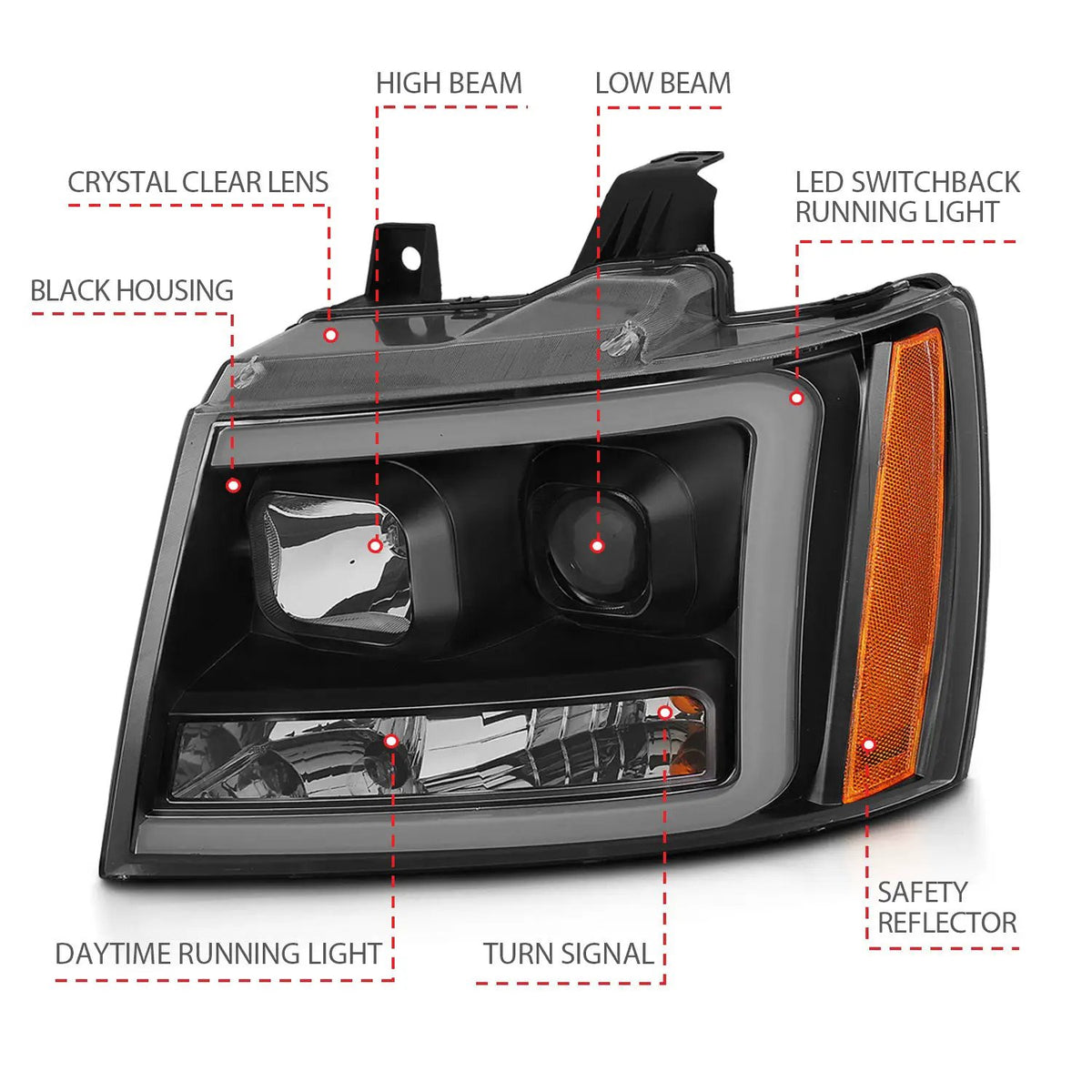 Projector Headlights w/ Plank Style Switchback Black w/ Amber by ANZO USA