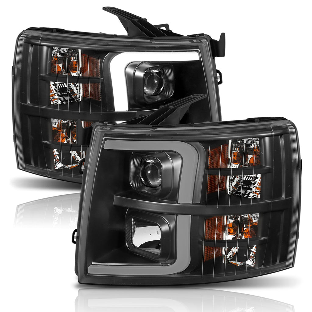 Projector Headlights w/ Plank Style Switchback Black w/ Amber by ANZO USA