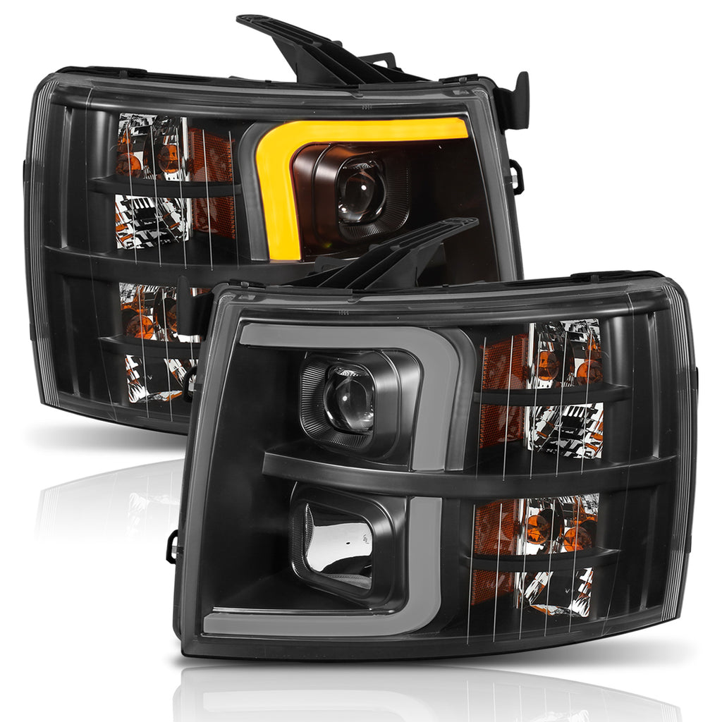 Projector Headlights w/ Plank Style Switchback Black w/ Amber by ANZO USA