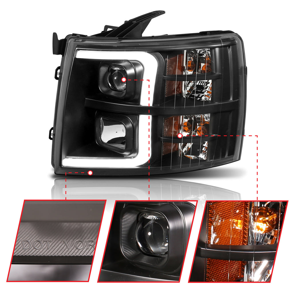 Projector Headlights w/ Plank Style Switchback Black w/ Amber by ANZO USA