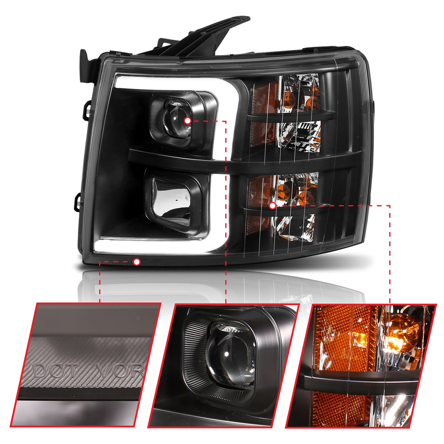 Projector Headlights w/ Plank Style Switchback Black w/ Amber by ANZO USA