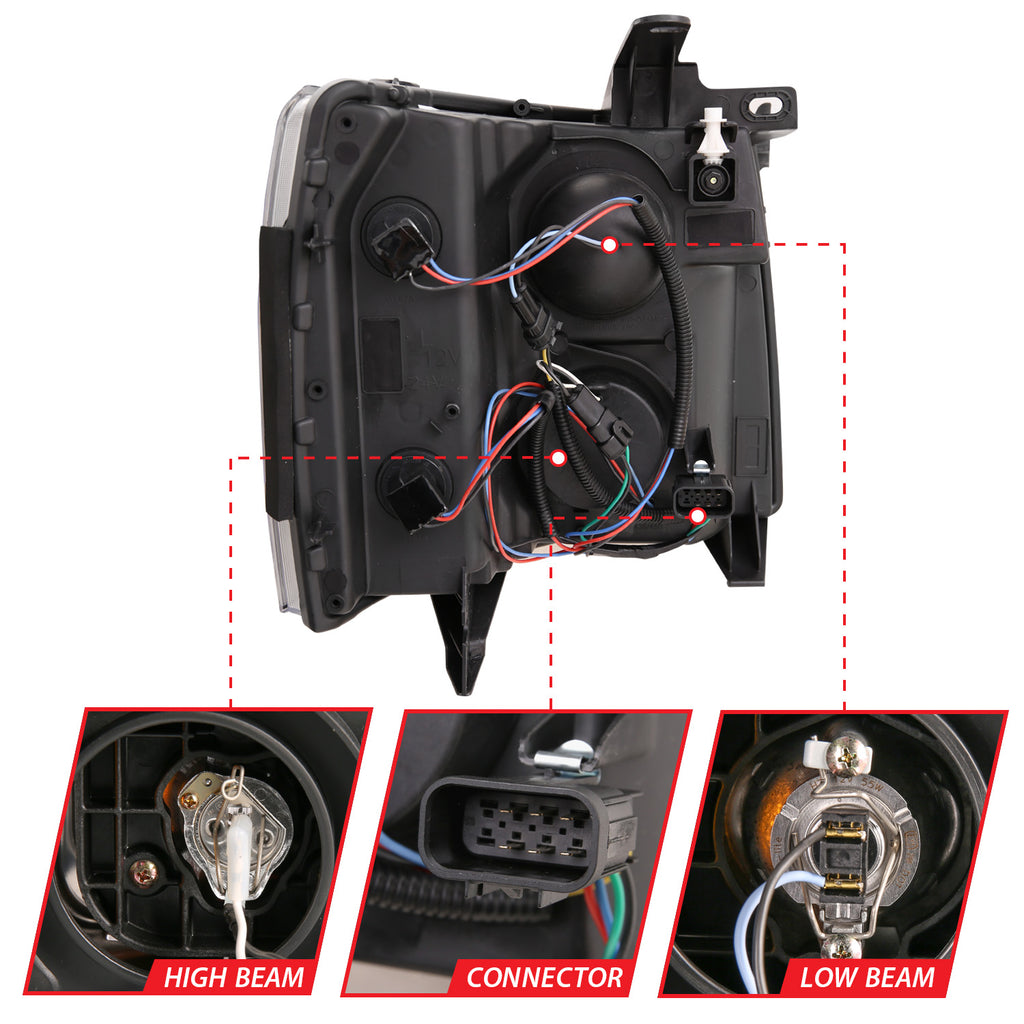 Projector Headlights w/ Plank Style Switchback Black w/ Amber by ANZO USA