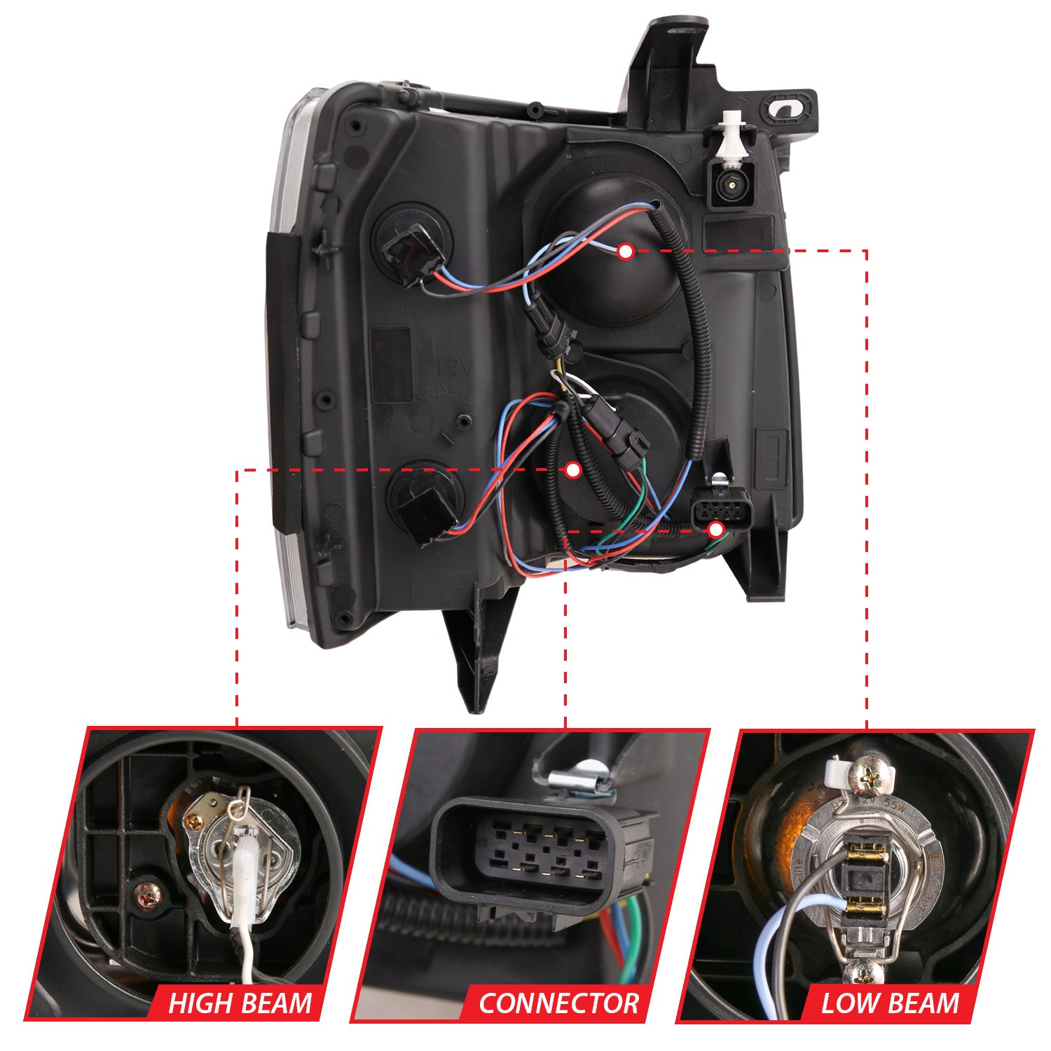 Projector Headlights w/ Plank Style Switchback Black w/ Amber by ANZO USA