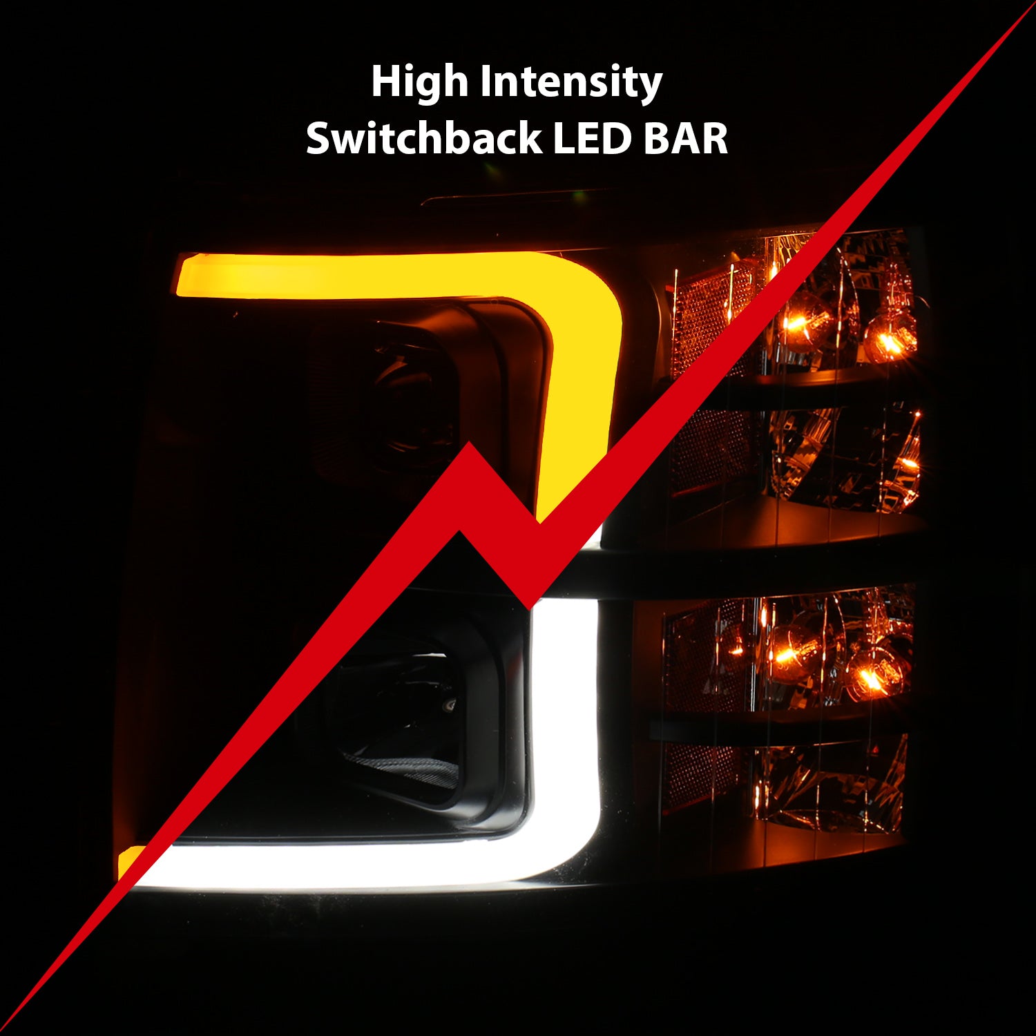 Projector Headlights w/ Plank Style Switchback Black w/ Amber by ANZO USA