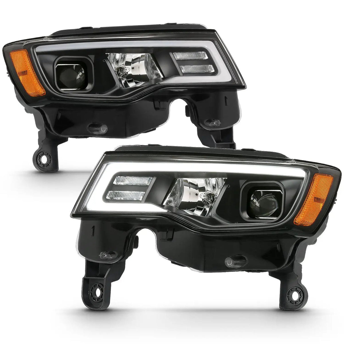 Projector Headlights w/ Plank Style Switchback Black w/ Amber by ANZO USA
