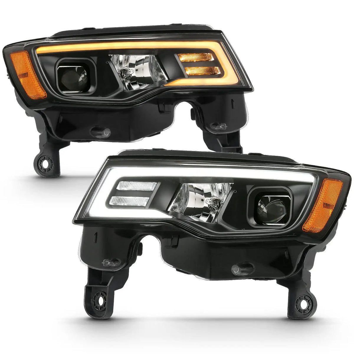 Projector Headlights w/ Plank Style Switchback Black w/ Amber by ANZO USA