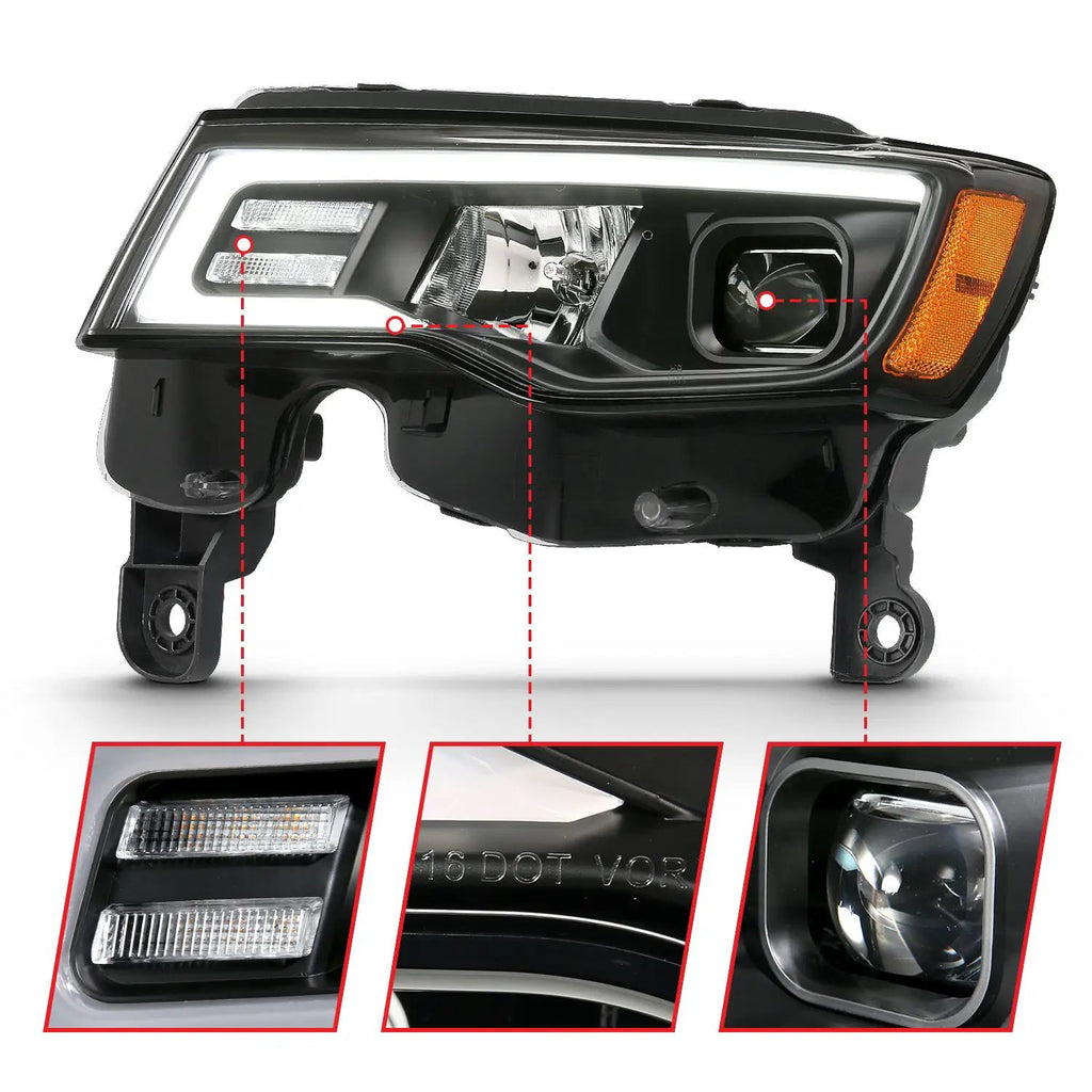 Projector Headlights w/ Plank Style Switchback Black w/ Amber by ANZO USA