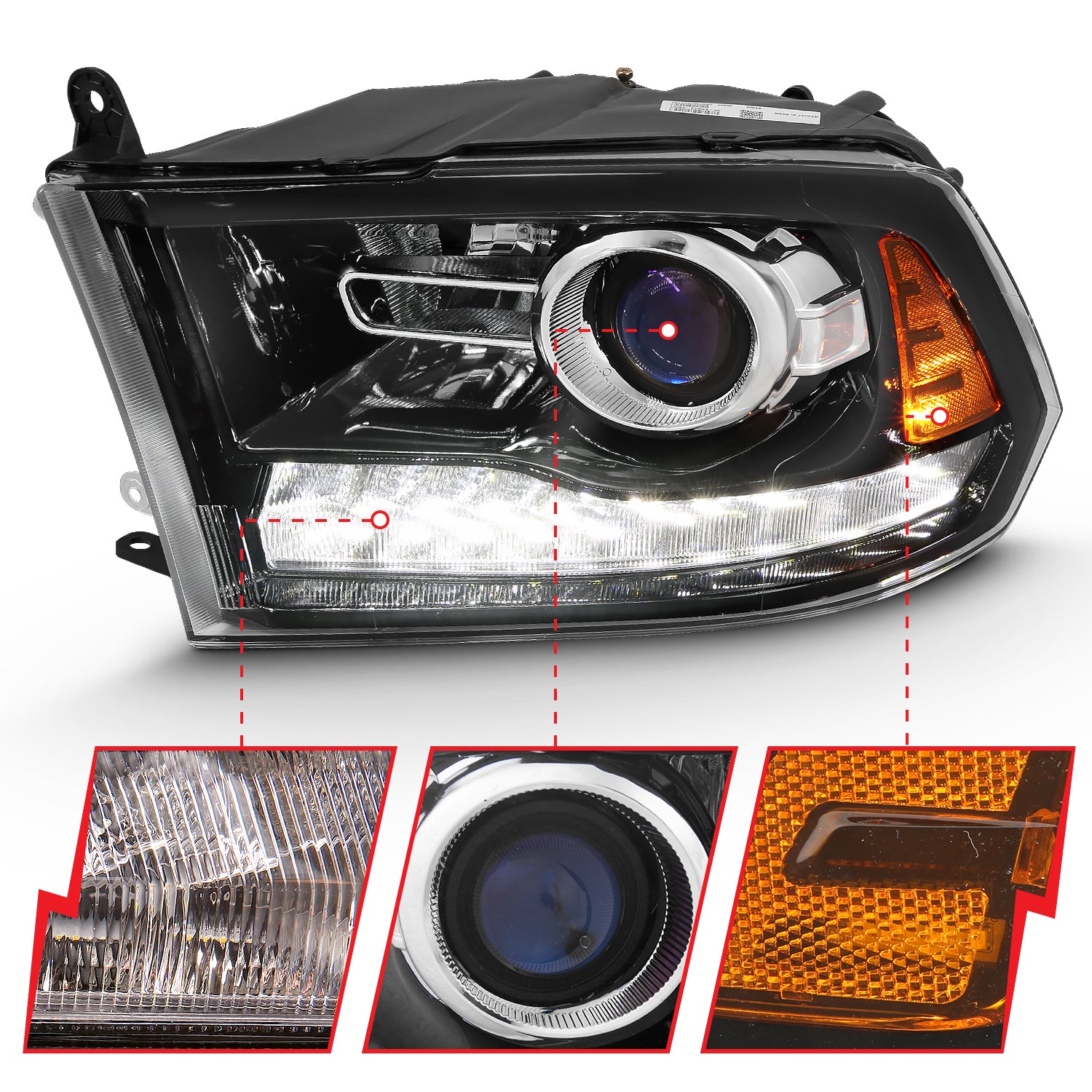 PROJECTOR PLANK STYLE SWITCHBACK H.L HALO BLACK AMBER (OE STYLE) by ANZO USA