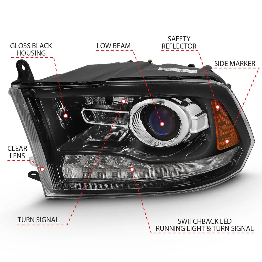 PROJECTOR PLANK STYLE SWITCHBACK H.L HALO BLACK AMBER (OE STYLE) by ANZO USA